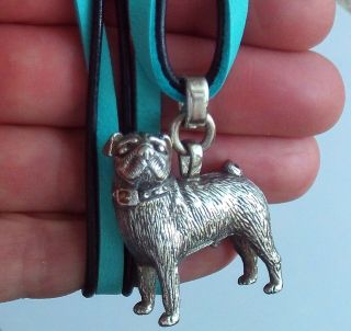 Rare Barry Kieselstein Cord Sterling Silver Darling Pug Dog Pendant Necklace