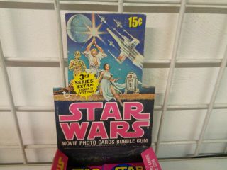 VINTAGE 1977 TOPPS STAR WARS TRADING CARDS 3RD SERIES BOX W/ 9 WAX PACKS 2