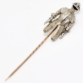 A Rare Antique Victorian Edwardian Gold & Sterling Silver Knight Stickpin 14443