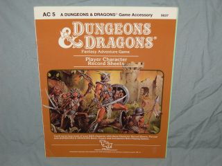 D&d 1st Ed Aid - Ac5 Player Character Record Sheets (ultra Rare And Vg)