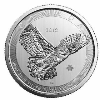 2018 Canada $50 Snowy Owl.  9999 10 Oz Silver Bullion Coin - Rare