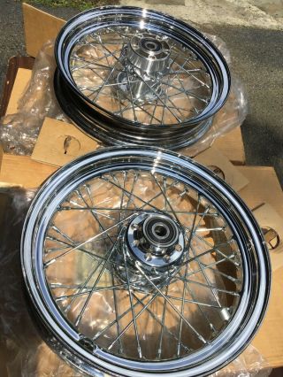 Rare Wheel Set Harley Softail Heritage Fatboy Front Rear Chrome Spoke Rims Oem