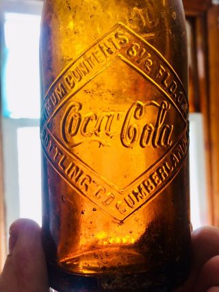 Rare Amber Double Diamond Straight Side Coca Cola Bottle Cumberland Md Look 2