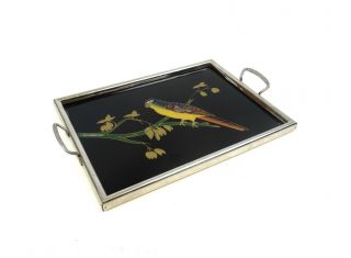 STUNNING RARE LARGE ART DECO COCKTAIL SERVING TRAY PARROT BIRD 1930 ANTIQUE 2