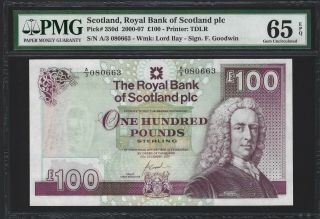 Scotland 100 Pounds 2007,  Royal Bank P - 350d,  Pmg 65 Epq Gem Unc Rare Type