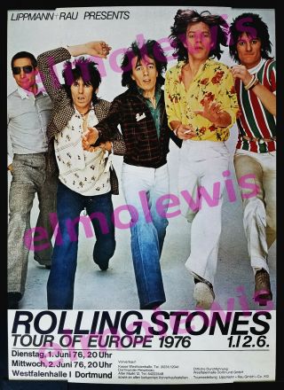 The Rolling Stones 1976 Concert Poster Dortmund Germany Rare Venue