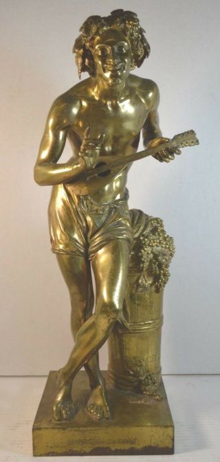 Antique Gilt Bronze Sculpture Titled " Improvisatore " By Francisque Duret