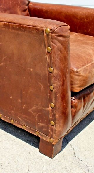 Rare Sublime Ralph Lauren “Club” Armchair & Ottoman in Vintage Brown Leather 4