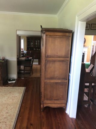 Antique French Country Wardrobe Armoire 4 Door Quartersawn Oak Shelves Hanging 2