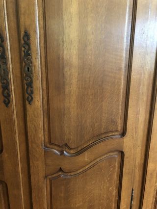 Antique French Country Wardrobe Armoire 4 Door Quartersawn Oak Shelves Hanging 3