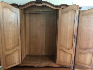 Antique French Country Wardrobe Armoire 4 Door Quartersawn Oak Shelves Hanging 6