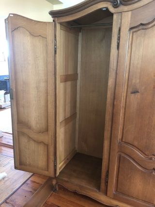 Antique French Country Wardrobe Armoire 4 Door Quartersawn Oak Shelves Hanging 9