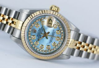 Rolex Watch Lady Datejust 69173 18k Gold & Steel Blue Mop With Diamonds 26mm