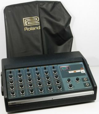 Vtg Roland Channel Mixer Pa - 60 6 Channel Powered Mixer Spring Reverb W Cover Euc
