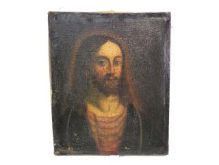 Antique 18th Century Religious Old Master Oil Painting On Canvas Portrait Christ