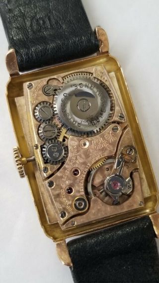Rolex Mens Vintage Curved Art Deco Rectangular 14k Rose Gold Chronometer Watch 4