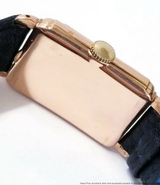 Rolex Mens Vintage Curved Art Deco Rectangular 14k Rose Gold Chronometer Watch 8