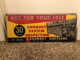 Rare Vintage Maremont Mufflers Carbon Dioxide Warning Gas Oil Metal Rack Sign