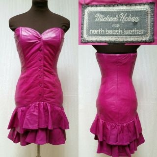 Vintage Michael Hoban North Beach Fuschia Leather Strapless Dress - Sz Xs