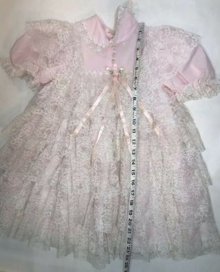 Vintage Pink and White Lace Ruffle Tiered Dress Toddler Girl’s Size 4 Pageant 6
