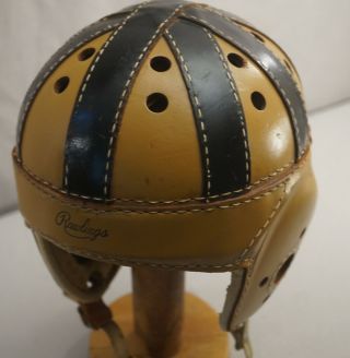 OUTSTANDING LATE 1930 ' S - 40 ' S RAWLINGS LEATHER FOOTBALL HELMET 2