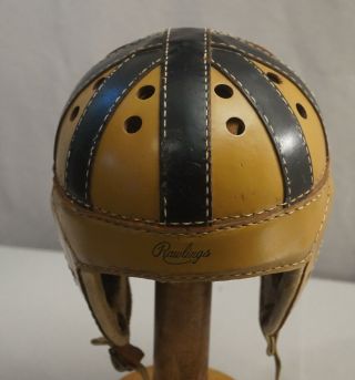 OUTSTANDING LATE 1930 ' S - 40 ' S RAWLINGS LEATHER FOOTBALL HELMET 7
