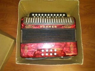 Vintage Hohner Erica 2 Row 21 Button 8 Bass Red Diatonic Accordion