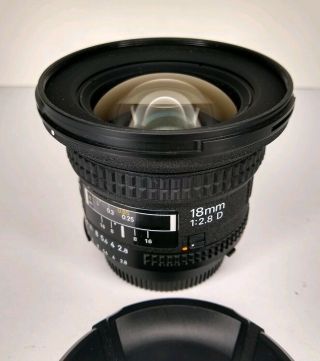 Rare Nikon 18mm F2.  8 D Af Wide Angle Lens W/hood & Case.
