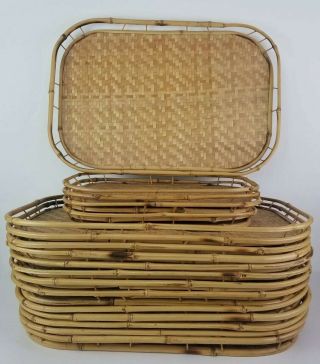 Vintage Bamboo Trays Tiki Bar Bed Tv Serving 14 Large Plus 4 Small Rattan