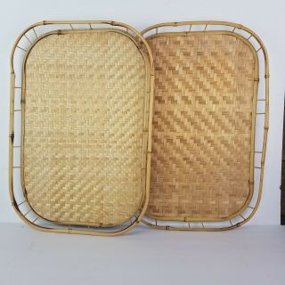 Vintage Bamboo Trays Tiki Bar Bed TV Serving 14 Large Plus 4 Small Rattan 6