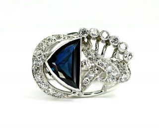 Palladium Vintage Art Deco Style Sapphire & Diamond Ring 2.  95ctw