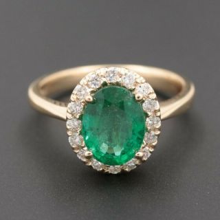 Brilliant Vintage (1.  43 Ct) Emerald And Diamond Ring Set In 14k Yellow Gold