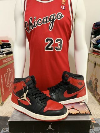 Vtg 2001 Nike Air Jordan 1 Retro High Black/red Size 10 Bred Banned Og 85 X