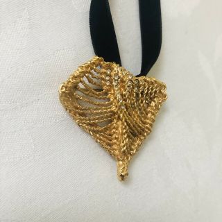 Christian Lacroix Vintage Brooch Choker Gold Tone Metal Rhinestones Necklace