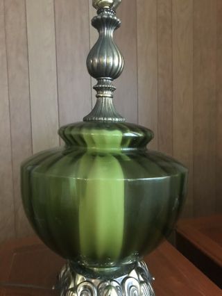 Vintage 1971 Mid Century Modern Green Glass Lamp Night Light Base (Set Of 2) 3