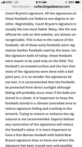 Rare 1982 Alabama Bear Bryant Signed Liberty Bowl Football Autographed 12