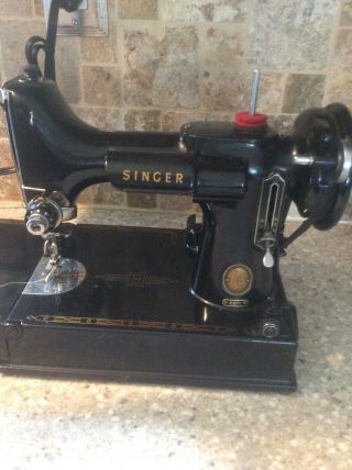 Exellent 1955 Singer Featherweight 221 - 1 Vintage Sewing Machine w/ Case AL924325 2