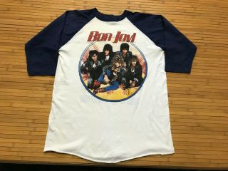 Mens M/l - Vtg 1987 Bon Jovi Slippery When Wet World Tour 80s Raglan T - Shirt Usa