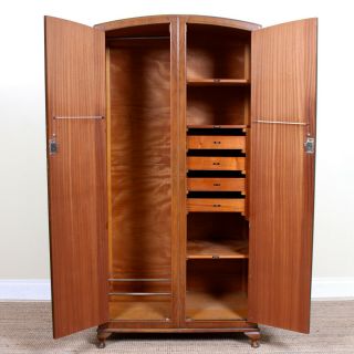 Vintage Art Deco Compactum Wardrobe Arched Marquetry Gents Armoire Fitted
