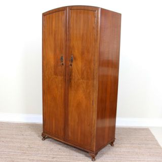 Vintage Art Deco Compactum Wardrobe Arched Marquetry Gents Armoire Fitted 3