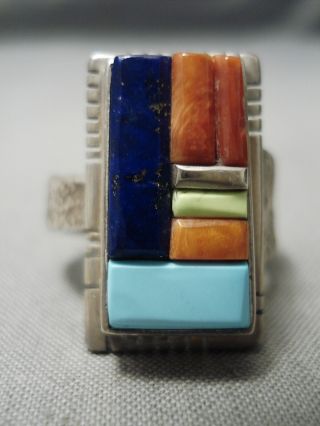 Inlay Master Vintage Navajo Turquoise Lapis Sterling Silver Native American Ring
