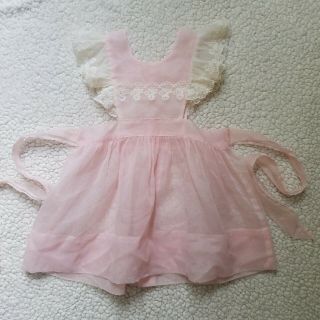 Vintage 50’s Girls Sheer Nylon Pink Apron Pinafore Party Dress Size 3