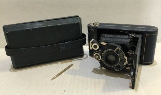 Vintage Kodak Series Iii Blue Leather Vanity Pocket Folding Camera With Case