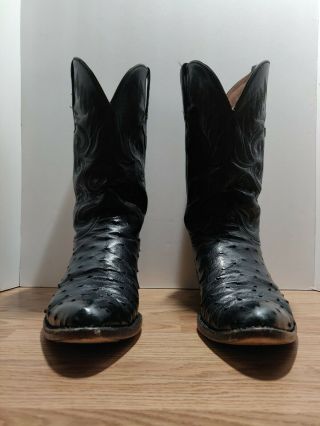 Vintage Lucchese Black Full Quill Fq Ostrich Western Cowboy Boots 11d