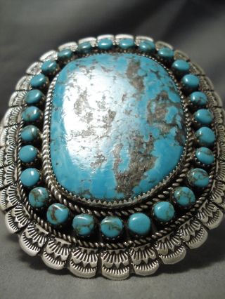 One Of The Biggest Best Vintage Navajo 8 Turquoise Sterling Silver Bracelet