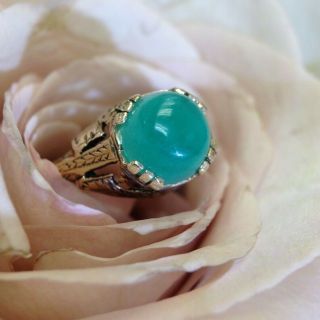 Vintage Art Deco 10k Gold Hand Engraved 2.  5ct Colombian Emerald Ring Size 7.  5