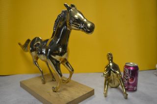 Vintage Brass Horse Racing w/Jockey Statue Art Sculpture Memorabilia Equestrian 12