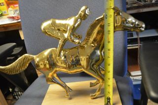 Vintage Brass Horse Racing W/jockey Statue Art Sculpture Memorabilia Equestrian