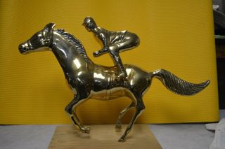 Vintage Brass Horse Racing w/Jockey Statue Art Sculpture Memorabilia Equestrian 2