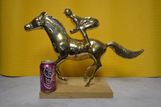 Vintage Brass Horse Racing w/Jockey Statue Art Sculpture Memorabilia Equestrian 3